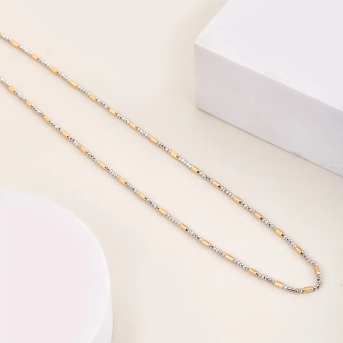 18K yellow and white color separated necklace 45cm 4.8g